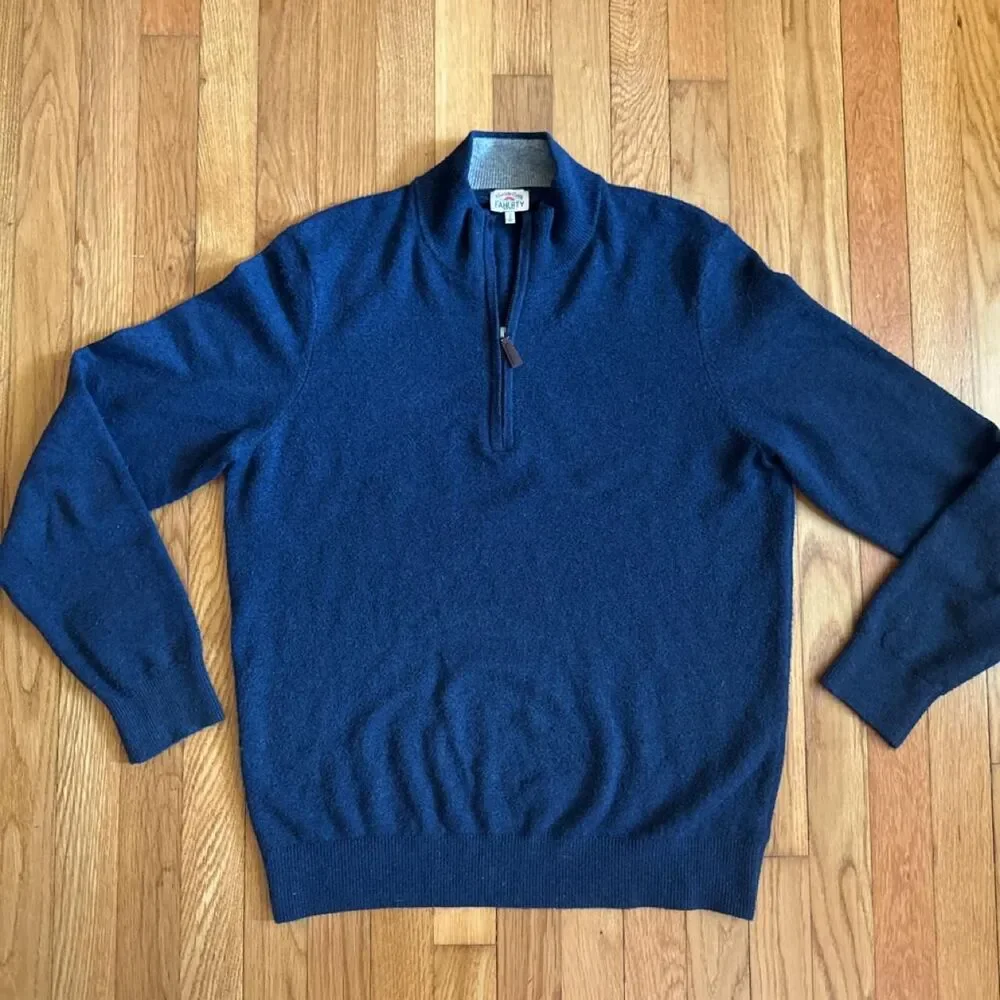 Faherty navy blue quarter 1/4 zip sweater pullover size medium